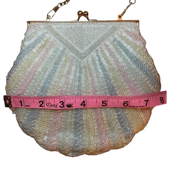 Pastel rainbow beaded clamshell handbag - Picture 5 of 7